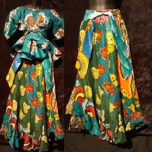 Cotton top & patchquilt ruffled long skirt